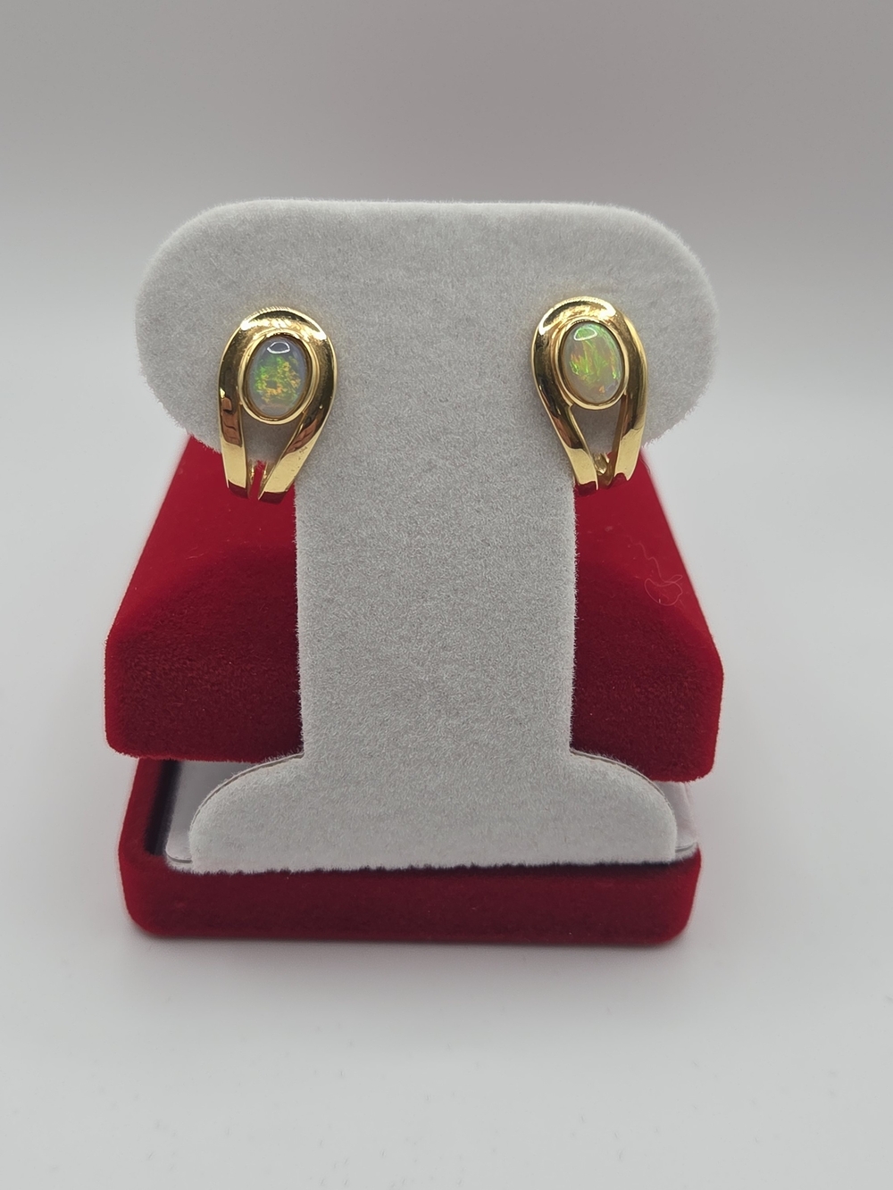 Solid 18k Gold Opal Accent Hoop Earrings - Women Jewelry